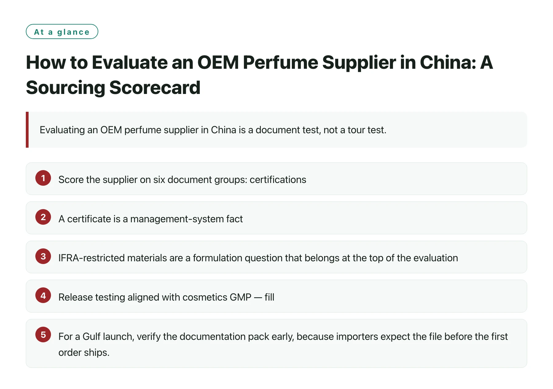 How to Evaluate an OEM Perfume Supplier in China: A Sourcing Scorecard——全文要点速览